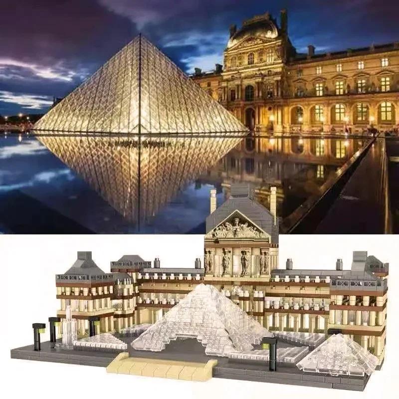 Louvre Modelové stavebnice Světově proslulé atrakce Architektonický model Cihličky Stolní dekorace Dětská hračka Vánoční Dárky pro kluky