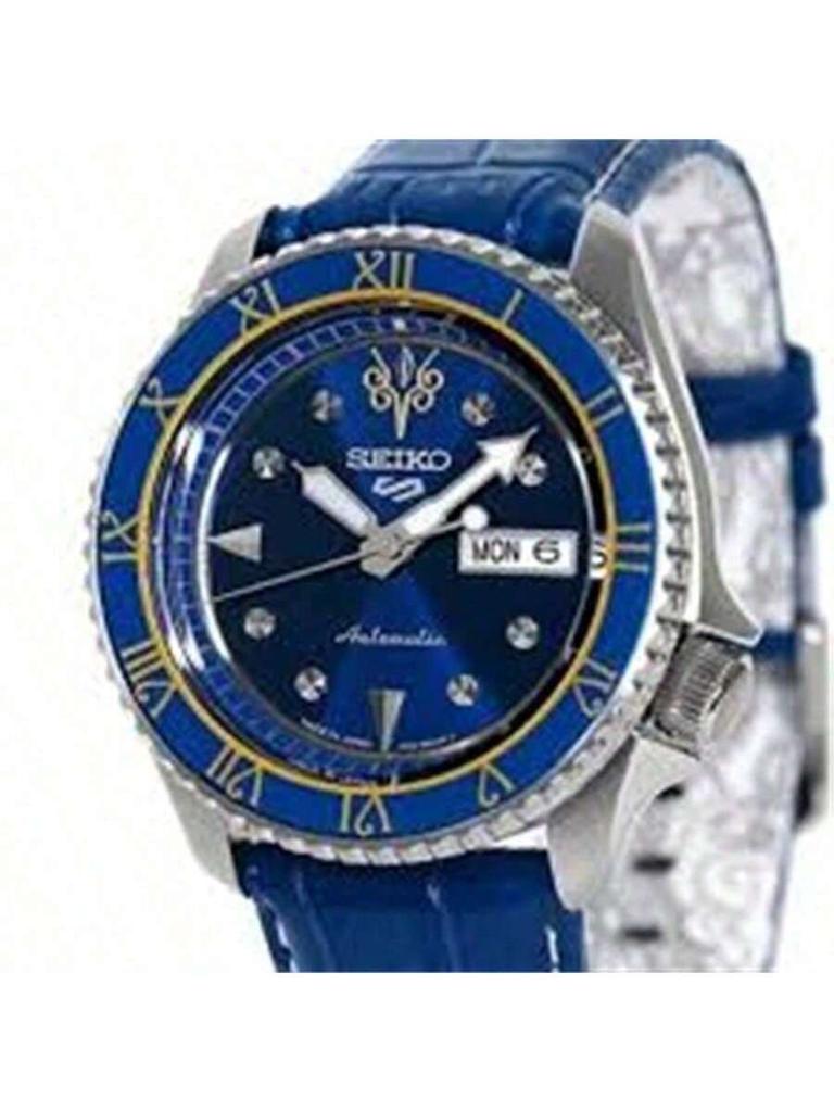 5 Deportes x Animación Nombre Conjunto Automático 24 Joyas Esfera Azul Correa de Piel de Becererro Azul Indicador de Día y Fecha Reloj para Hombre SRPF17K1