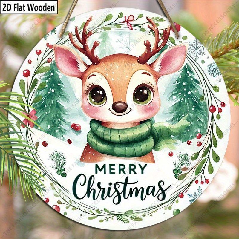 Christmas Decoration Sign,indoor Hanging decorations,2D Flat Wooden Products with Deer pattern,Christmas Gifts for Friends and Family