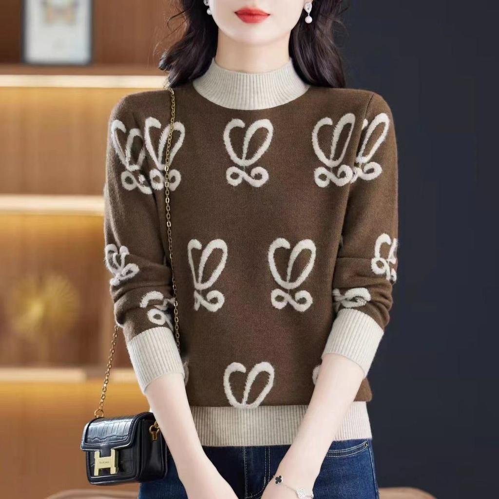 Autumn Winter Fashion Casual Semi High Neck Pullover Sweater Knit Top Loose Slim Fit Women Pullover