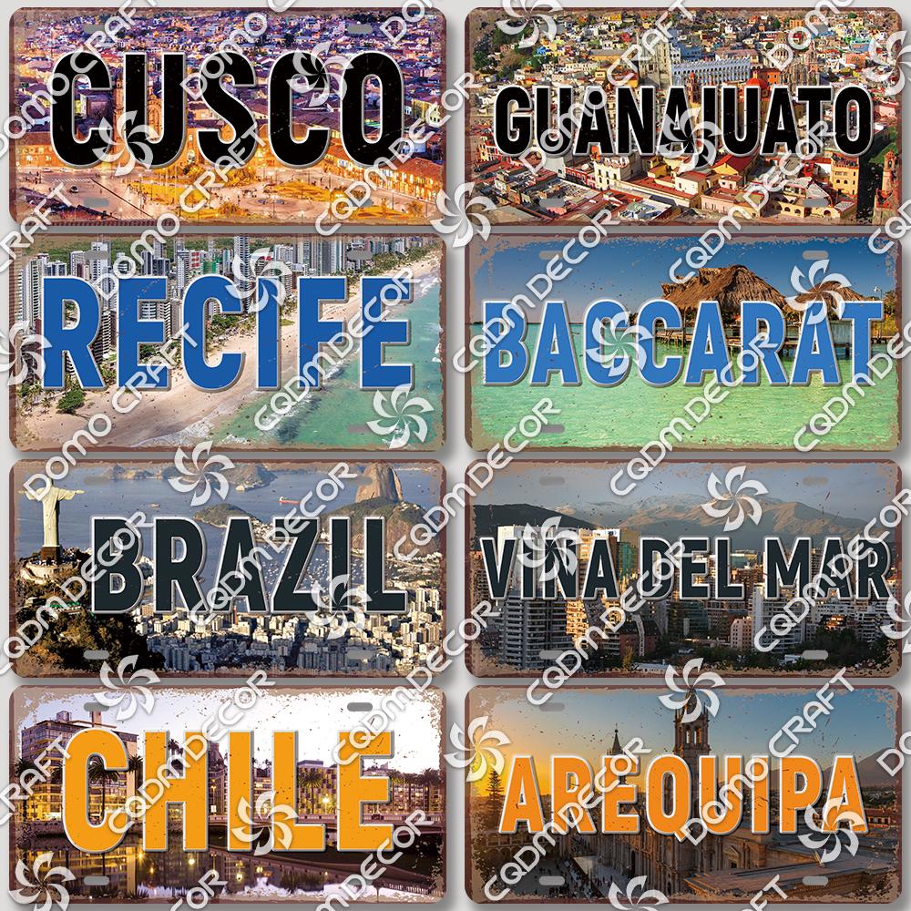 Retro National City Plaques Metal Plate Chile Brazil Mexico Metal Tin Signs Garage Car Club Living Room Home Wall Decor
