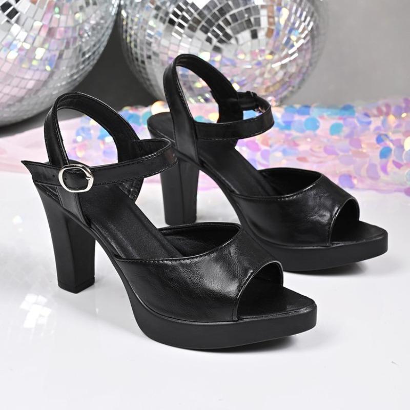 Móda Dámské Klasické Pohodlné Černé Lakované Kůže Peep Toe Vysoké Kvality Sandály Boty Dámská Móda