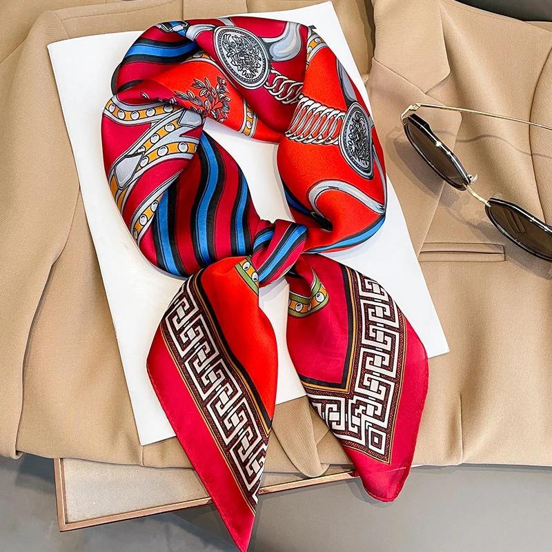 Chain 70*70Cm Square Scarf For Women Fashion Decoration Flight Attendant Bandana Printed Headband Holiday Headband Shawl