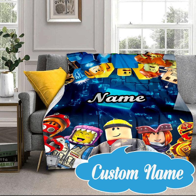 Custom Name Ro-blox Adventure Quests Blanket bed sofa Blanket Flannel Blanket for Camping, Hiking, Picnic Essentials,gift for Fan family