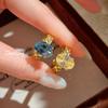 2026 Goose Yellow Pigeon Egg Rhombus Ring Retro Fashion Four Claws Inlaid Paraiba Tanzanian Blue Color Treasure Girl