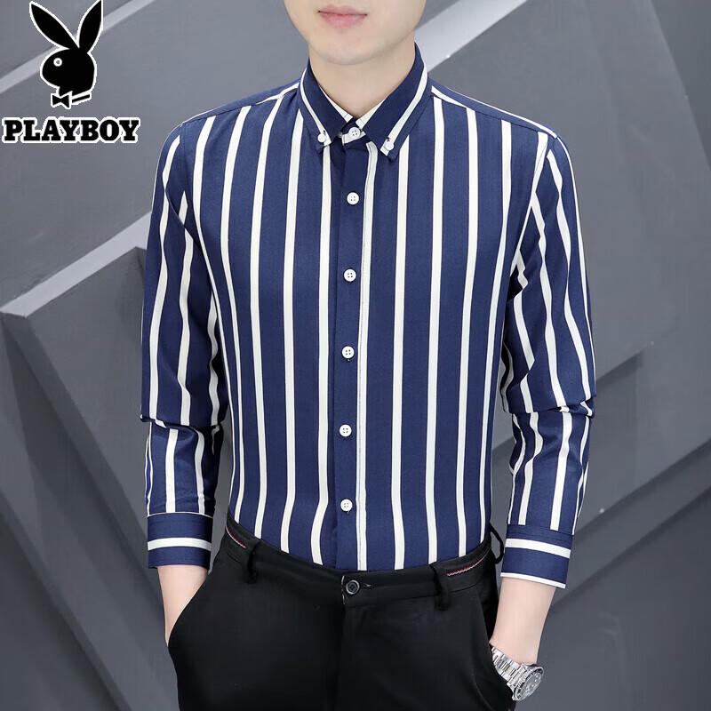 PLAYBOY Men s Slim Fit Striped Long Sleeve Shirt 30