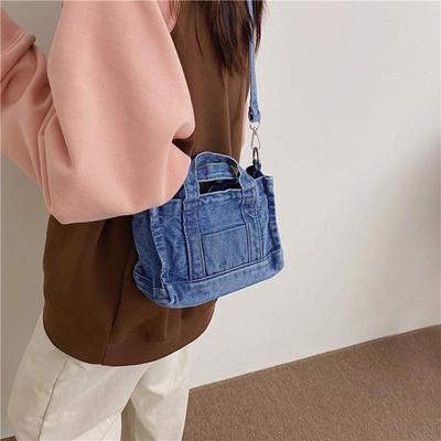 2025 Korean Style Denim Canvas Shoulder & Crossbody Tote Bag for Women - Casual & Versatile