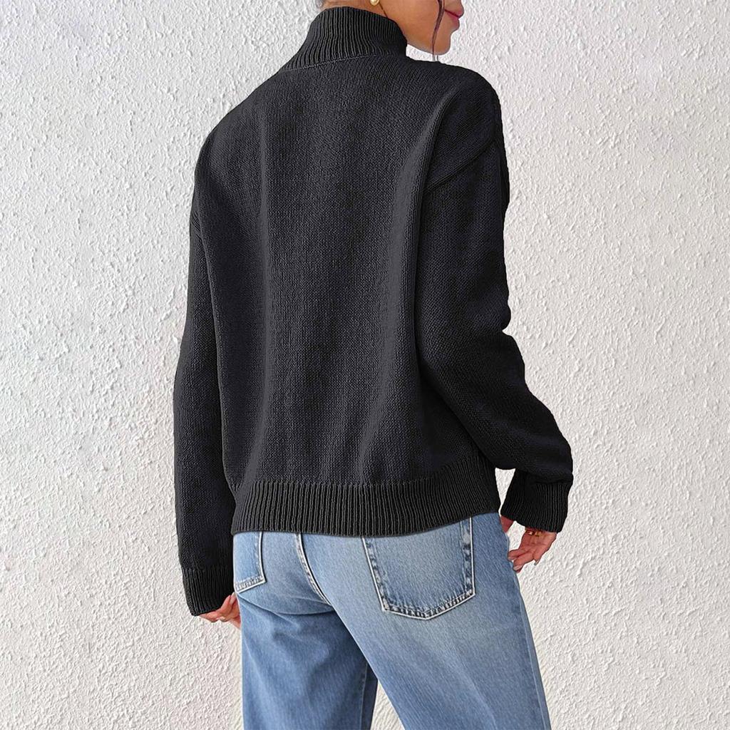 Women's Fashion Crocheted Patchwork Knitted Top With Half-high Collar And Pullover Sweater