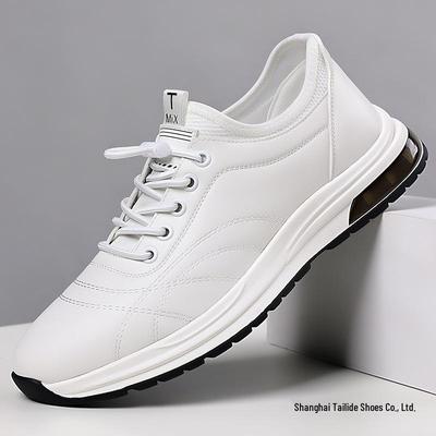 Spring/Summer Men's Genuine Leather Slip-On Sport Casual Shoes - Soft, Non-Slip Sole, Trendy & Versatile White Shoes