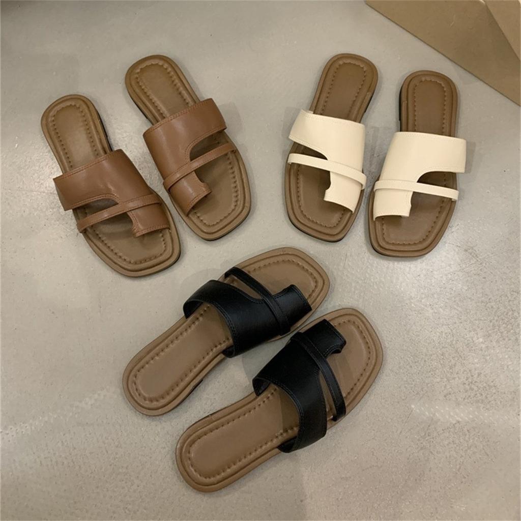 Roman Cool Slippers Wear Flat Women's Shoes, Spring and Summer 2025 New Square Head Cover Toe and Pedal Beach Sandals