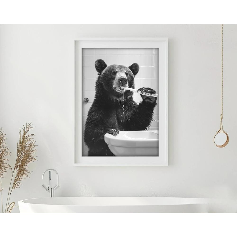 Zähneputzen Tierkunst Poster Löwe Affe Pferd Kaninchen Hund Katze Adler Lustige Badezimmer Wandaufkleber Badezimmertiere Hausdekoration