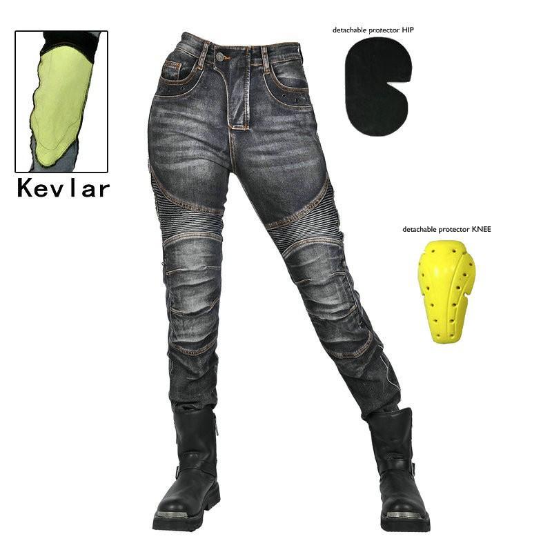 

VOLERO Motorcycle Washed Jeans Women s Retro Casual Riding Pants Kevlar Wear-resistant Drop Resistance L