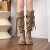 Spring and Autumn New Retro Fashion Style Fashion Boots Thick Heel Long Tube Slim Look Stacked Middle Tube Boots
