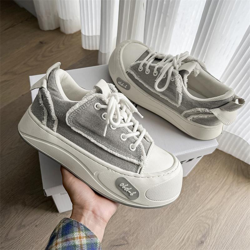

2025 Korean version of men s canvas shoes student versatile black and white splicing platform niche casual board shoes X312 44 сірий колір