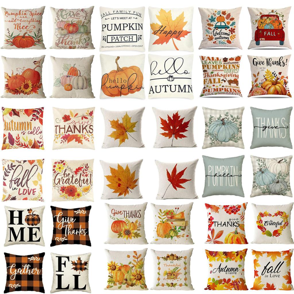Autumn Thanksgiving Column Pillowcase Maple Leaf Print Home Living Room Sofa Pillowcase