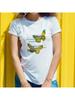Wounisex Short Sleeve T Shirt Explosion Vitality Design With Green Butterflies And Inspiring Quote Graphic For An Energetic Look