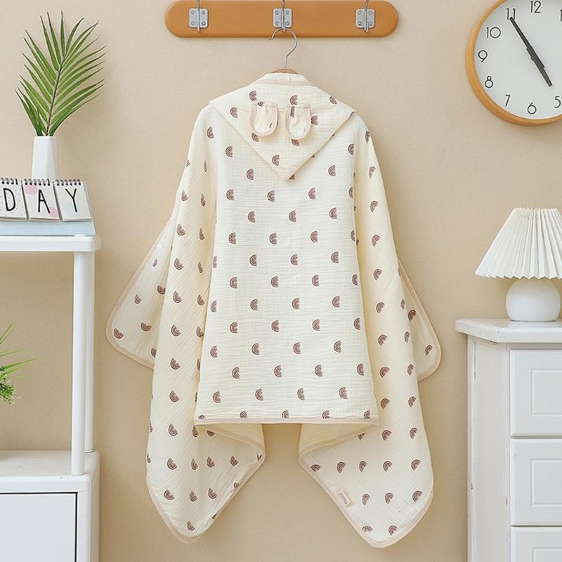 Infant Hooded Towel Gauze-Cotton Breathable Bathrobe Print Summer Sun-proof Cloak Bath Towel Gender Neutral Soft Towel