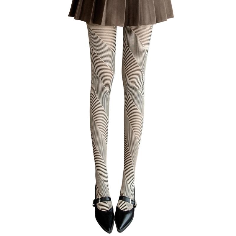 Fashion Women Tights Elegant Lattice Texture Design Breathable Nylon Fabric Elastic Fit Jacquard Knit Winter Tights