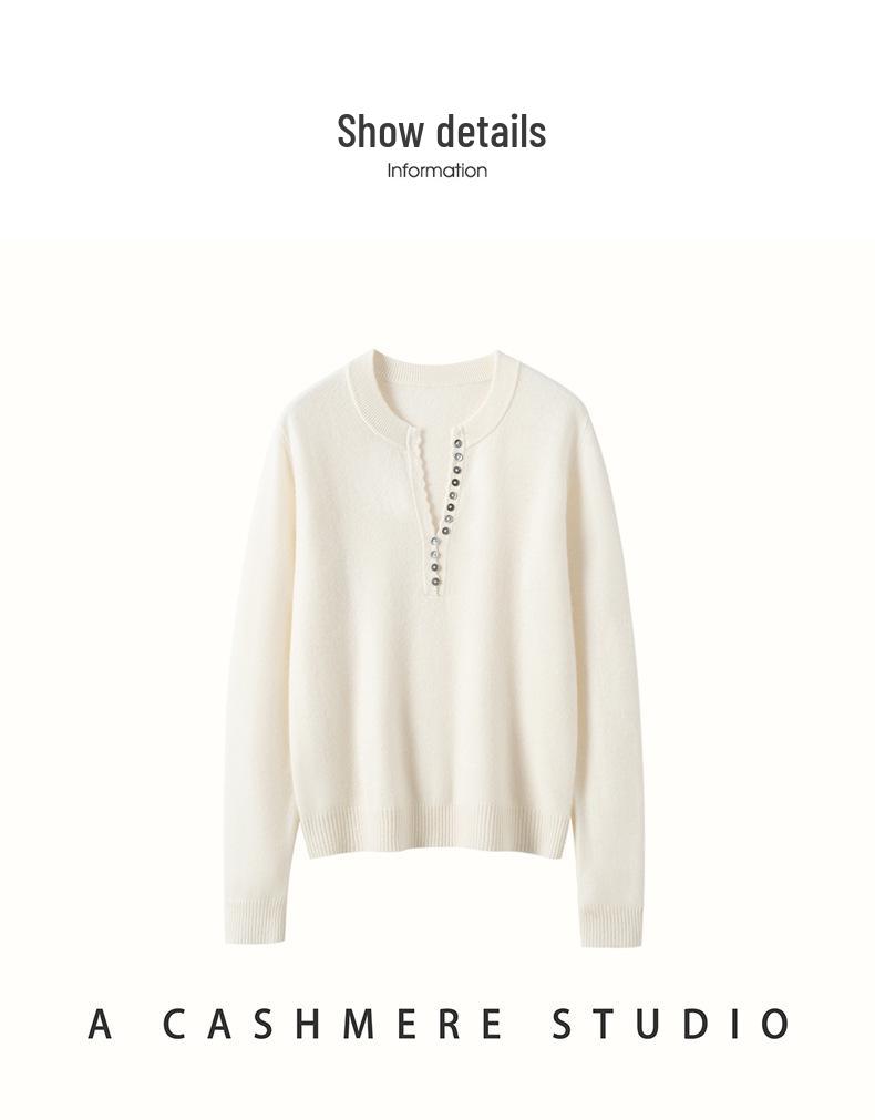 Women's Cashmere V-Neck Multi-Button Sweater - Slim Fit, Loose Knit, Base Layer