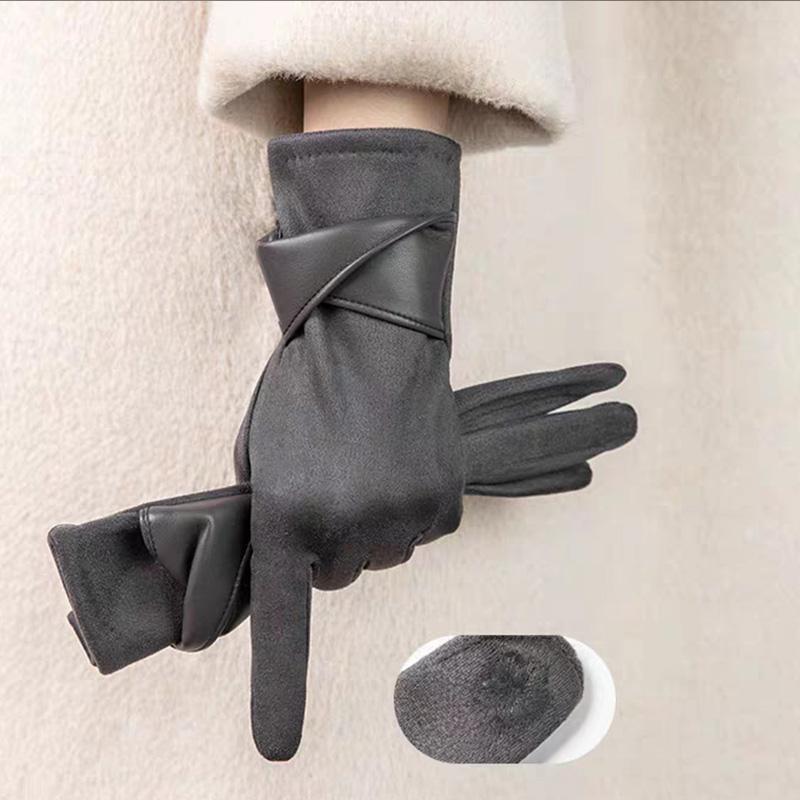 Japanese Versatile Anti Cold Touch Screen Driving Suede Gloves Women Winter New Added Velvet Warm Gloves