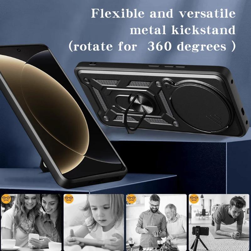 Shockproof Armor Case for Xiaomi 15 Ultra Cover Slide Lens Protection Magnetic Ring Stand Holder Phone Cover for Xiaomi 14 Ultra