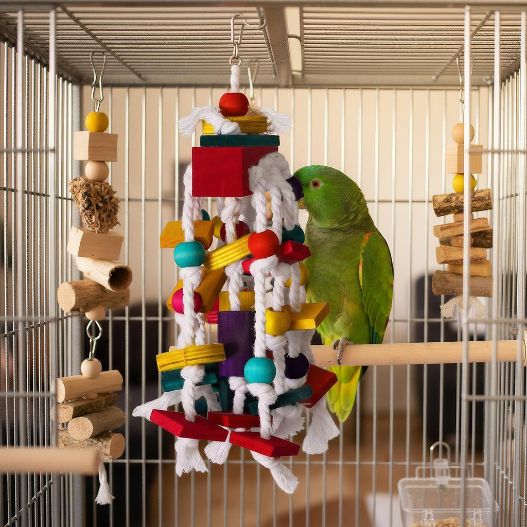 Multicolored Natural Wooden Blocks Chewing Toys Natural Wood Bird Toys for Medium and Large-Sized Macaws African Greys