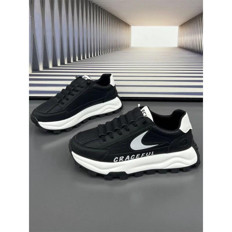 Mens Chunky Sneakers Leather Patchwork Thick Sole Platform Casual Running Shoes