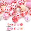 10Pcs 15mm Baby Infant Nipple Appeal Other Chain Clips Dummy Holder Nipple Accessories Pink Love Print Food Grade Silicone Beads