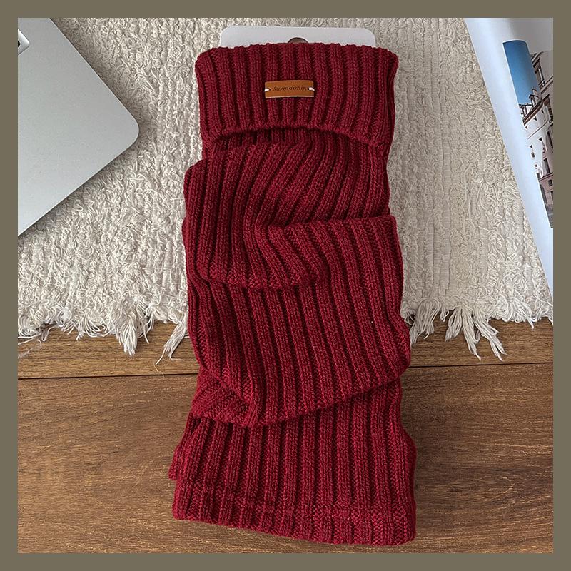 Autumn Winter Leg Warmers Japanese Simple Loose Long Socks Female Knitted Warm Foot Cover White Black Y2K Stockings Leg Warmers