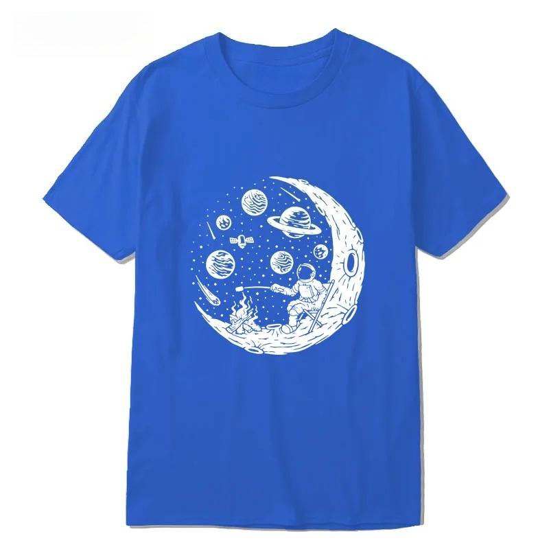 New Astronaut Moon Barbecue Funny Printed T-Shirt Men's Women  Vintage Crew Neck Loose Cotton Men Short Sleeve Oversized T-shirt