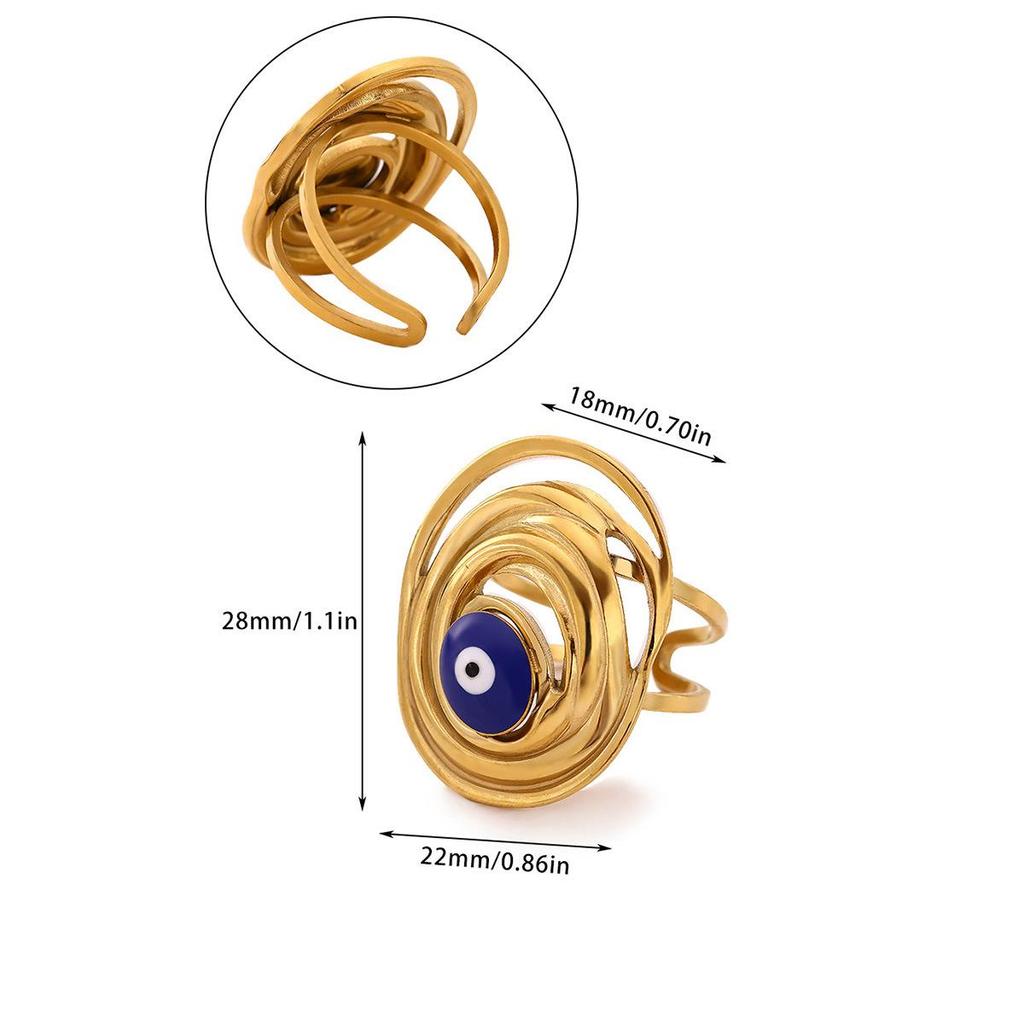 Vintage Enamel Demon Eye Zirconia Adjustable Ring