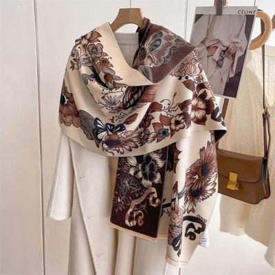 Luxury  Two-Sided Ethnic Butterfly Pattern Scarf Pashmina Scarf Cashmere Soft Warm Fringe Pashmina Shawl Coldproof Blanket
