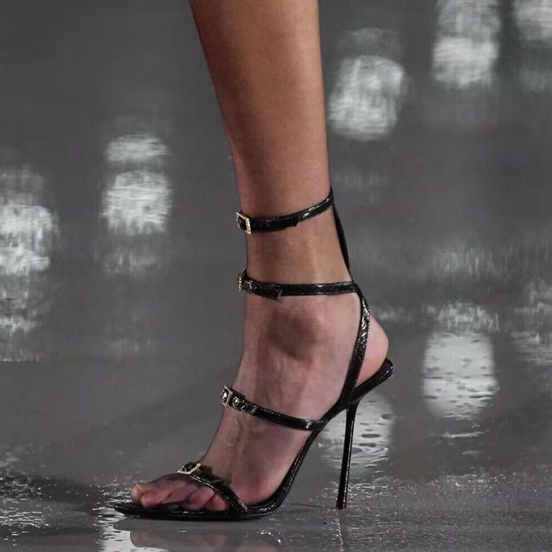 Niche Design Sense High Heels Sandals Rome 2025 New Black Sexy Fashion Stiletto One-word Buckle