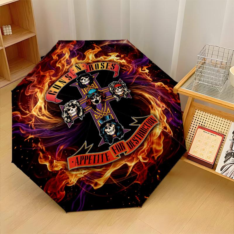 Guns N’ Roses Print 8?Ribs Automatic Umbrella Wind Resistant Lightweight Folding Umbrella For Outdoor Travel