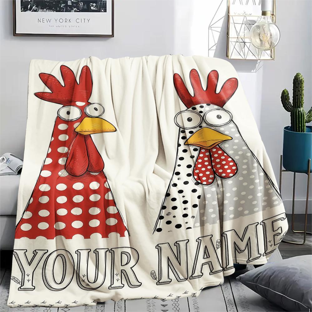 1PC Custom Name Chickens Polka Dots Patterned Flannel Blanket Suitable For All Seasons for Home Decor Warmth and Comfort Gifts Holiday Present_lx