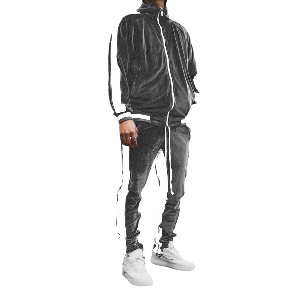 Men Leisure Splicing Knitting Zipper Cardigan Sweater Set