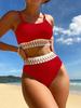 1011 New European and American High-waisted Women's Split Swimsuit Multi-color Bikini Solid Color Sexy Bikini Swimsuit