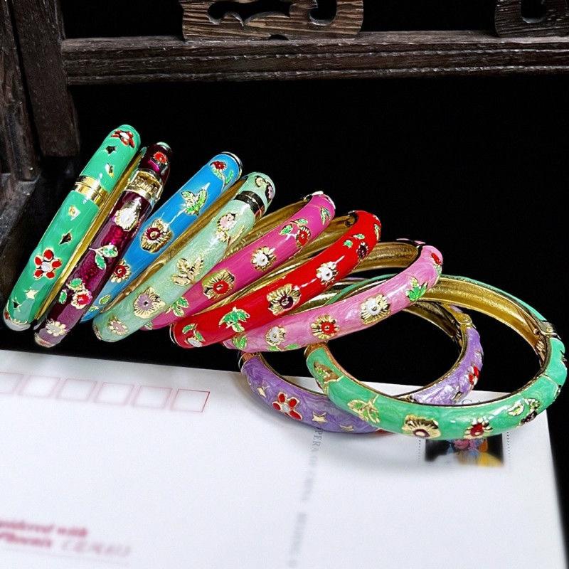 Vintage Bracelet For Women Small Flower Ethnic Style Cloisonne Bangles Women'S Elegant Jewelry Gifts