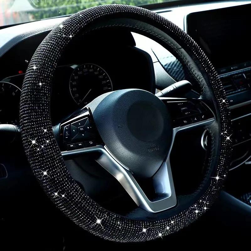 Bling Bling Diamond Rhinestones Car Steering Wheel Cover 37/38cm Auto Interior Accessories Women Case Car Styling Four Seasons