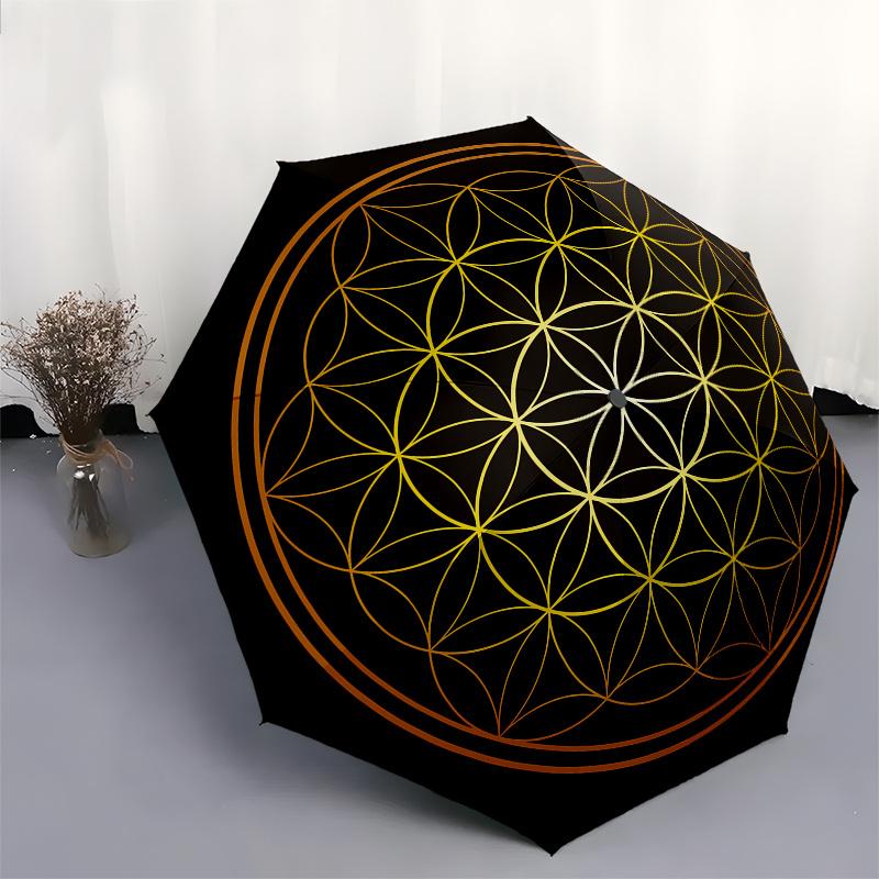 Golden Flower of Life - Sacred Geometry, Cars, or Any Smooth SurfaceUmbrella, Portable 3-Fold Umbrella for Men & Women,Christmas Gift ES68