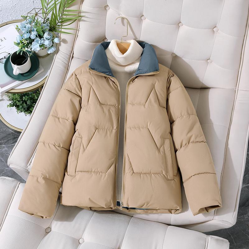 Women's Short Cotton Coat - Autumn/Winter Korean Style, Thickened Stand Collar, Small Size, Versatile Fashion.