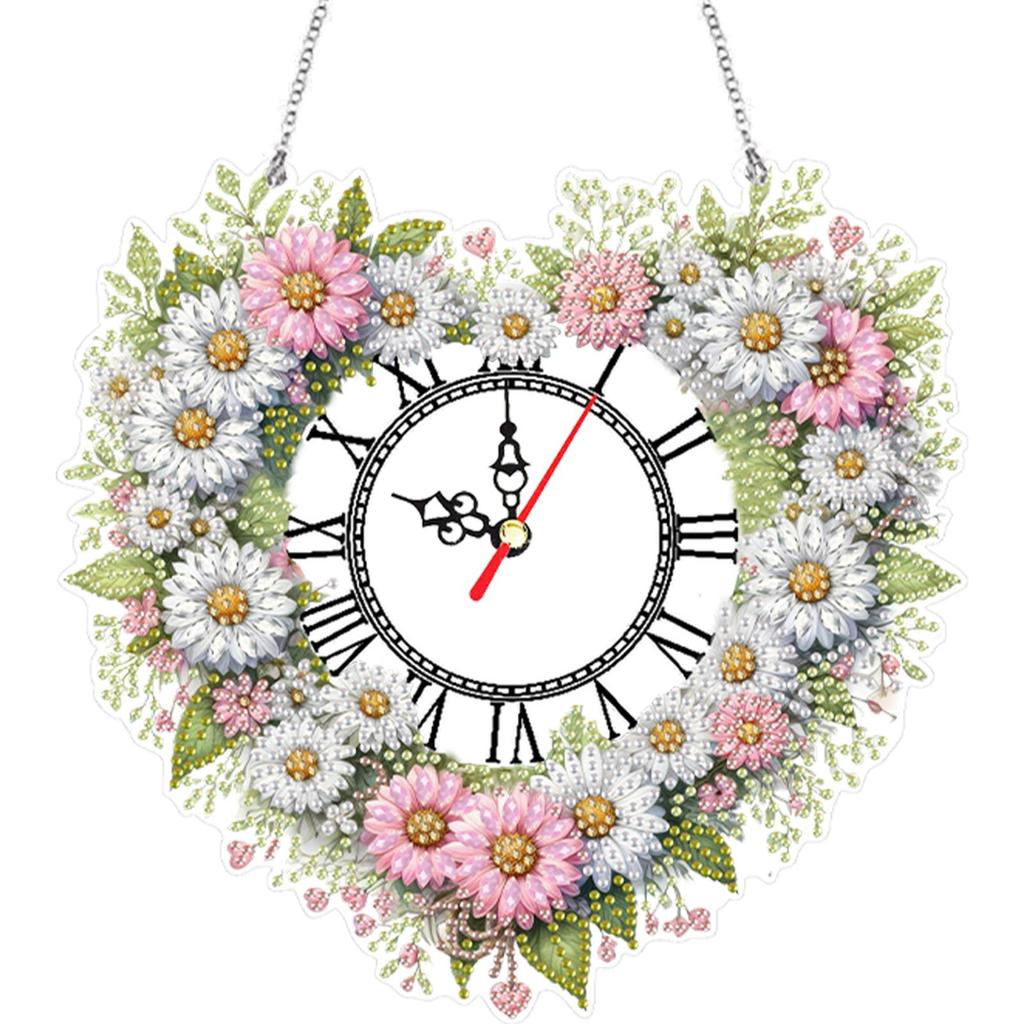 Acrylic Special Shape Wreath Diamond Painting Wreath Clock 5D Diamond Painting Clock Art Craft Diamond Painting Hanging Clock