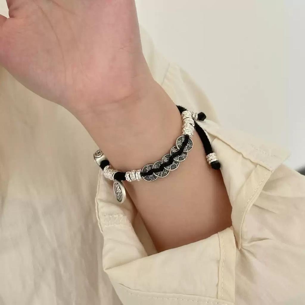 Tibetan Zakiram Five Emperors Coin Copper Coin Six Characters Mantra Hand Rope Ancient Coiling Bracelet Bracelet Male