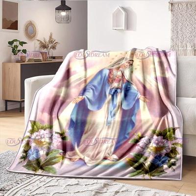 Religious Blessed Virgin Mother Mary Fleece Warm Soft Throw Blankets Fuzzy Bed Blanket for Couch, Bed, Sofa Ultra  Warm and Cozy