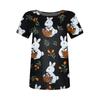 Women's Casual Fashion Round Neck Easter Print Short Sleeve Ribbed Top