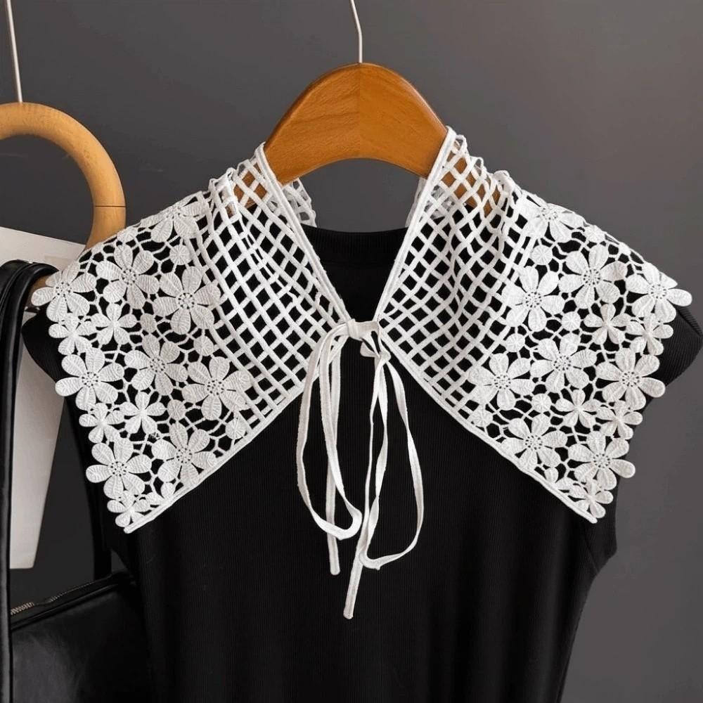 Vintage Crochet Flower Butt Curtain Embroidered Waistband Shoulders Fake Collar Women