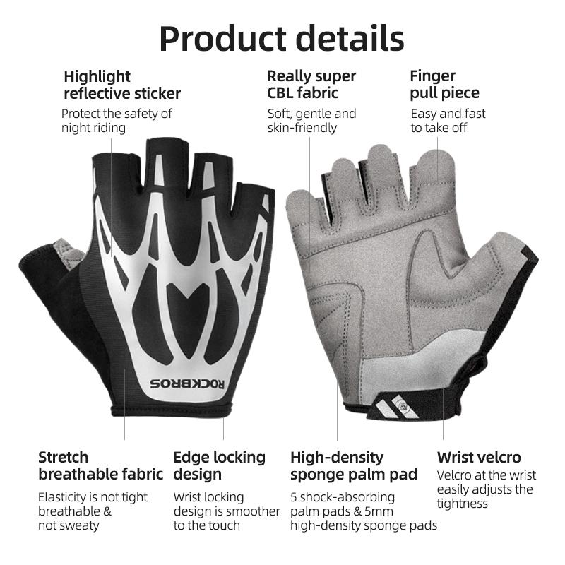 Rockbros Cycling Gloves Breathable Shockproof Bike Gloves Summer Half Finger Gloves Mtb Mountain Bicycle Gloves Sports Gloves