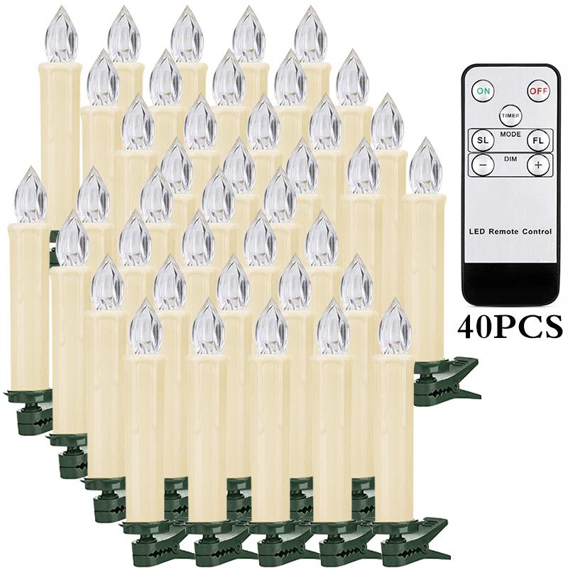 LED Flickering Flames Candles with Timer Remote, Christmas Tree Candle, Battery Operated, New Year Decoration, Home decor Candle
