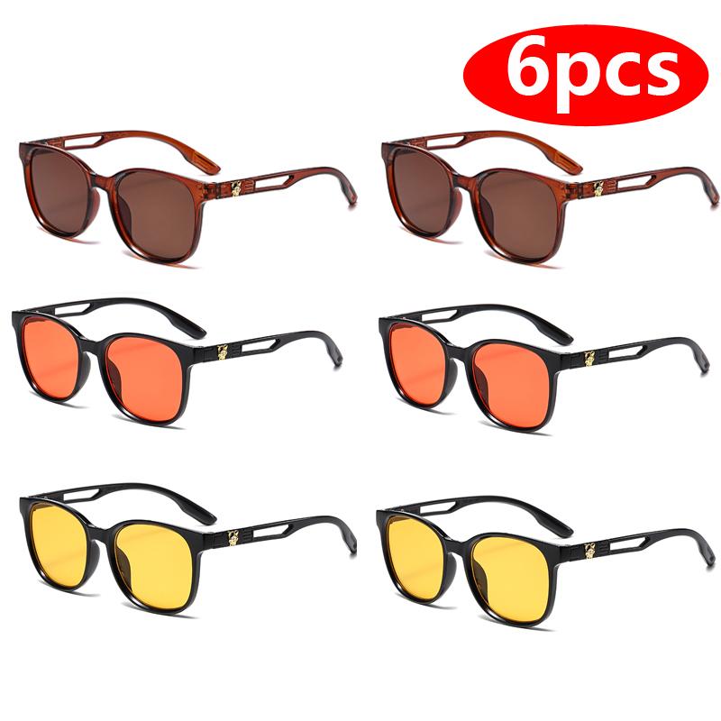6pcs Cat Eye Oval Sunshade Sunglasses Women Sets Shades Luxury Minimalist Leopard Pattern Design Retro Eyeglasses UV400