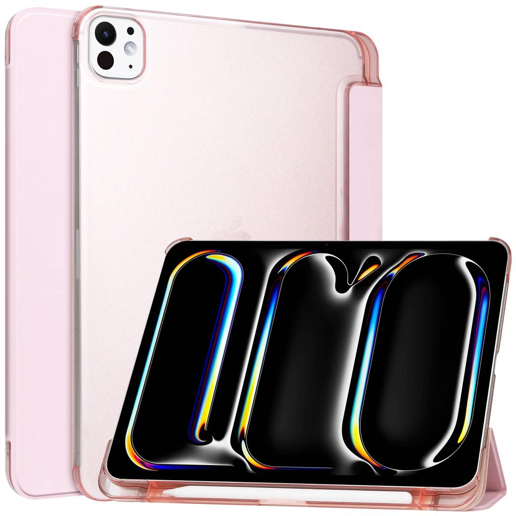 Case for iPad Pro 13 M4 2025 with Pen Holder-[Tri-fold Stand + Auto Wake/Sleep], Frosted Super Thin Hard PC Translucent Shell